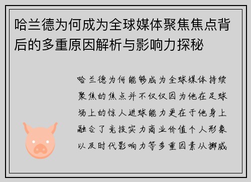 哈兰德为何成为全球媒体聚焦焦点背后的多重原因解析与影响力探秘